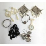 A mixed lot to include silver bracelet, earrings, modern fob watch and others