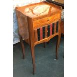 A continental bedside table, a galleried quarter veneered top over single transverse veneer