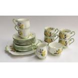 Royal Albert 'Primulette' part tea set, comprising cups (6), saucers (6), side plates (6), cake