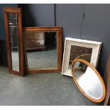 A large burr walnut wall mirror, 69x84cm; together with a white painted mirror with carved frame and
