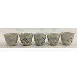 A lot of five Japanese sake cups, white with cherryblossom design, each approx. 4.5cmH