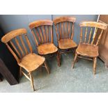A matched set of four 19th century kitchen chairs
