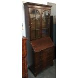 A glazed bookcase bureau by Maple, 72cmW