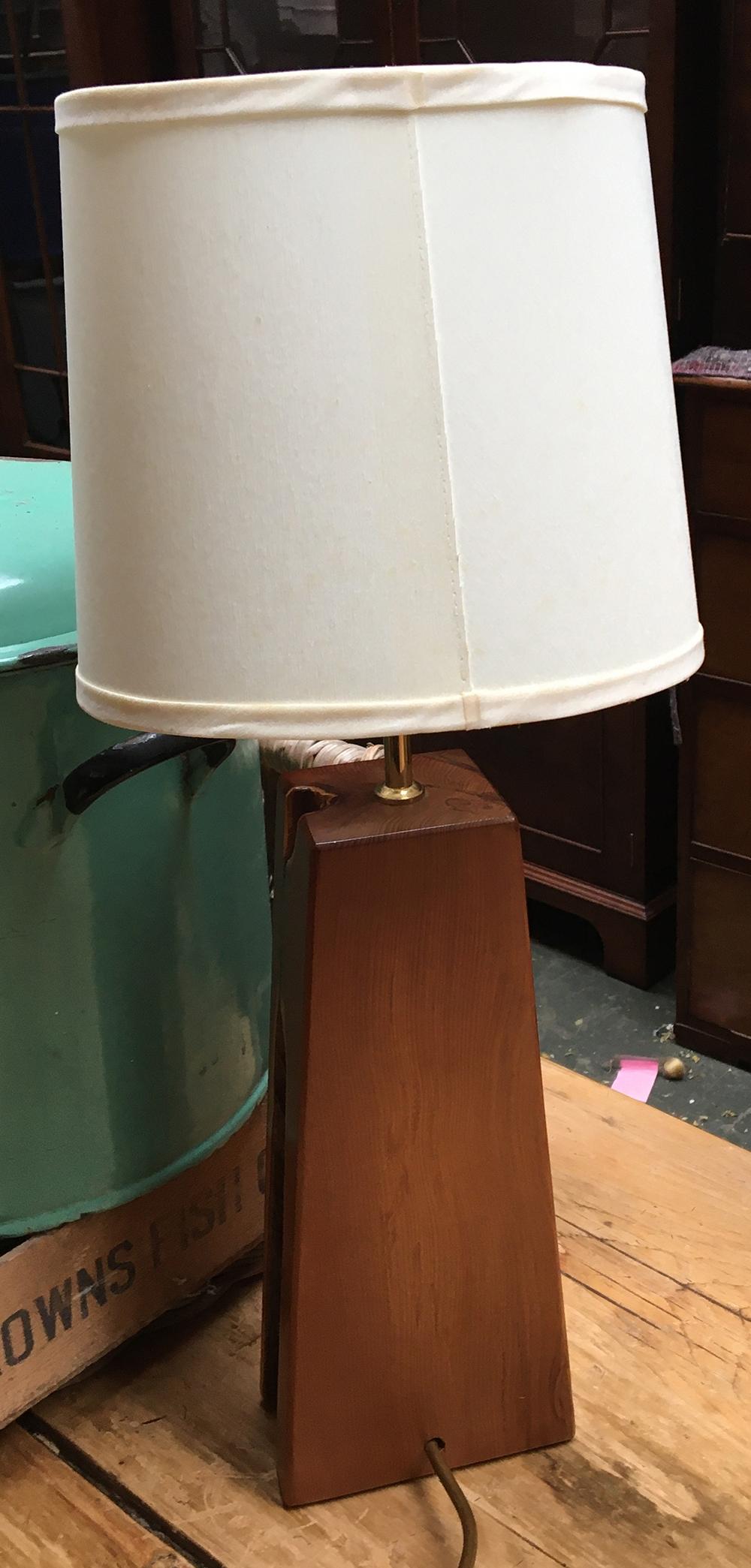 A wooden table lamp with shade, 53cmH