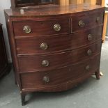 A 19th century bowfront mahogany chest of two short over three long drawers, 114cmW, in need of some