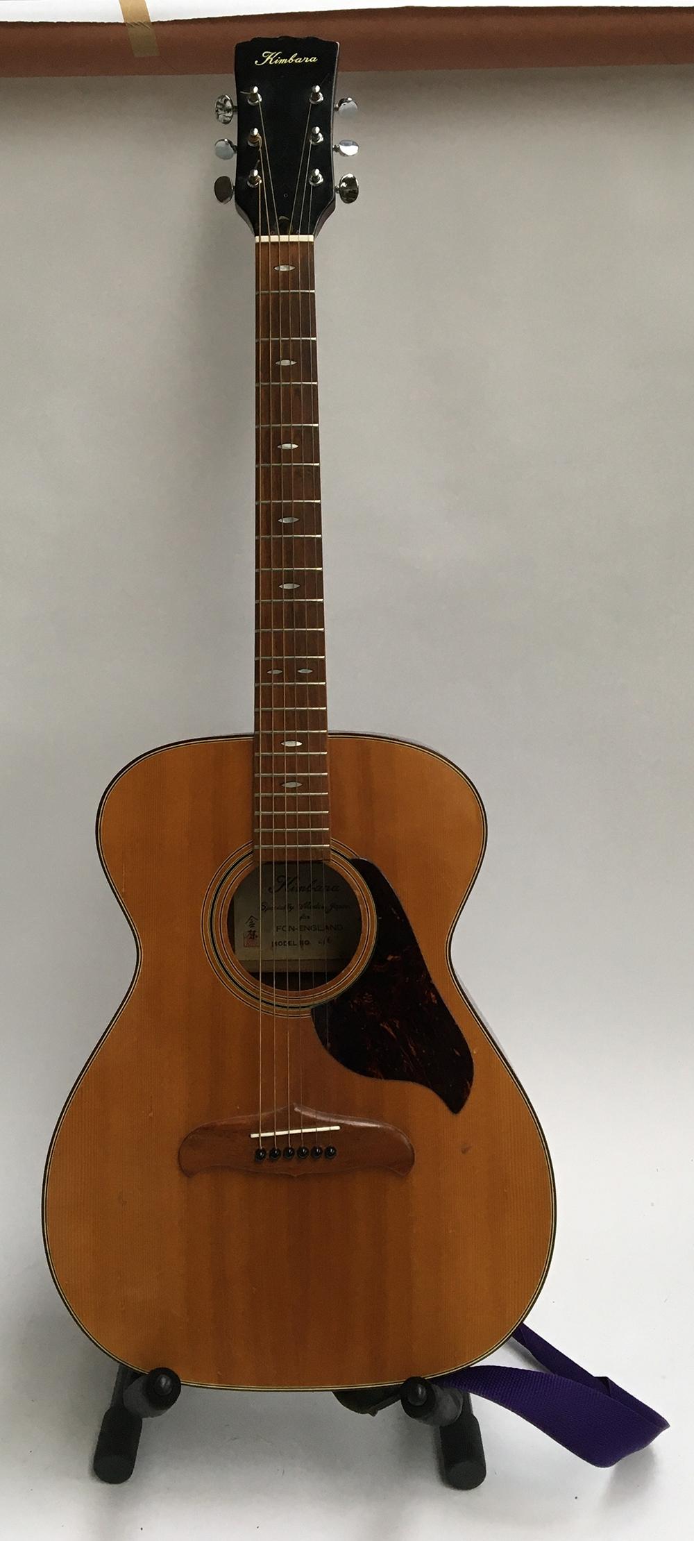 A Kimbara model 2/G acoustic guitar, made in Japan, FCN England, in soft case