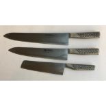 A set of three Global knives 'Cromova 18 stainless steel, Yoshikin Japan' GF-34, Gf-35 and GF-36,