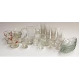 A mixed lot of cut and other glassware, to include jug, trifle dishes, tumblers, sherry glasses etc