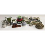 A mixed lot of ceramics and other items including a Melamex malamine part tea set; piquot sugar bowl