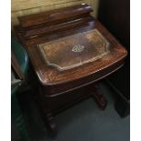 A mahogany and marquetry davenport desk, hinged superstructure and hinged writing slope, flanked