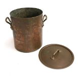 A large copper milk pan with lid and twin brass handles, marked 'Helvetia, Made in England', 26cmD x