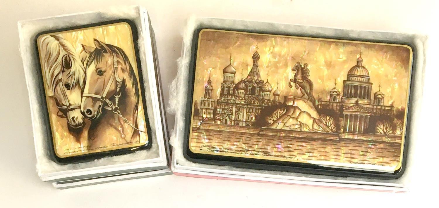 Two Russian lacquered boxes, one of 'St. Petersburg' Soloviev Fedo Skino , rrp. £395, together