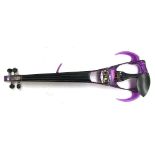 A Ted Brewer Vivo 2 electric violin, in purple, with two bows, shoulder rest and other