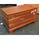 A modern maple blanket box with single drawer on bracket feet, 104x52x58cm