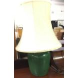 A green studio pottery lamp, with impressed mark to base, 23cmH without shade