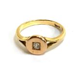 A pretty 18ct ring (hallmarked rubbed but tested)set with small diamond, gross weight 2.8g, size L