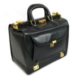 A black leather doctor's bag with brass fittings and document compartment to base, 40cmW
