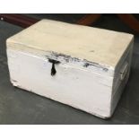 A vintage pine blanket box, with candle box and key, loop handles, 110x64x49cmH