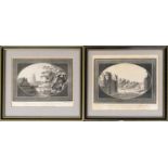 Two 19th century lithographs depicting 'The Old Jail, Dorchester', and the 'Village of