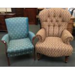 A Parker Knoll button back armchair together with a smaller Parker Knoll armchair