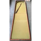 Late 19th/early 20th century table billiards game, with two cues and 5 balls, 73x273cm