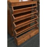 A Scandinavian pine plate rack, four shelves, two drawers, 96cmW