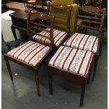 A set of three 20th century dining chairs, with drop-in seats and a matching stool