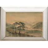 A Chinese landscape, watercolour, signed with monogram HES 1960, 37x55cm