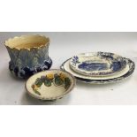 Three meat plates to include Minton, together with a planter and Siltone pottery bowl