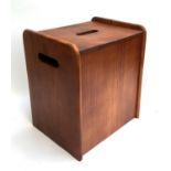 A stained pine stool/storage box with removable lid; together with a small carved wall cupboard, and