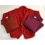 A red mohair cardigan with gilt buttons; together with a Munrospun Shetland wool crew neck jumper,