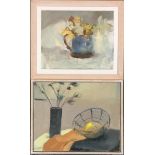 Two 20th century still lifes, oil on canvas and oil on board, each approx. 24x30cm
