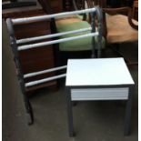 A painted towel rail, together with an occasional table