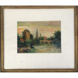 20th century French school, oil on canvas river scene, indistinctly signed, 20x28cm, bears
