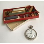 An S. Smith & Son, Trafalgar Square, London, open face silver fob watch, Roman numerals with outer