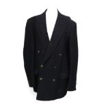 A gent's double breasted navy wool blazer by Jaeger, lining silk worn, 38" chest