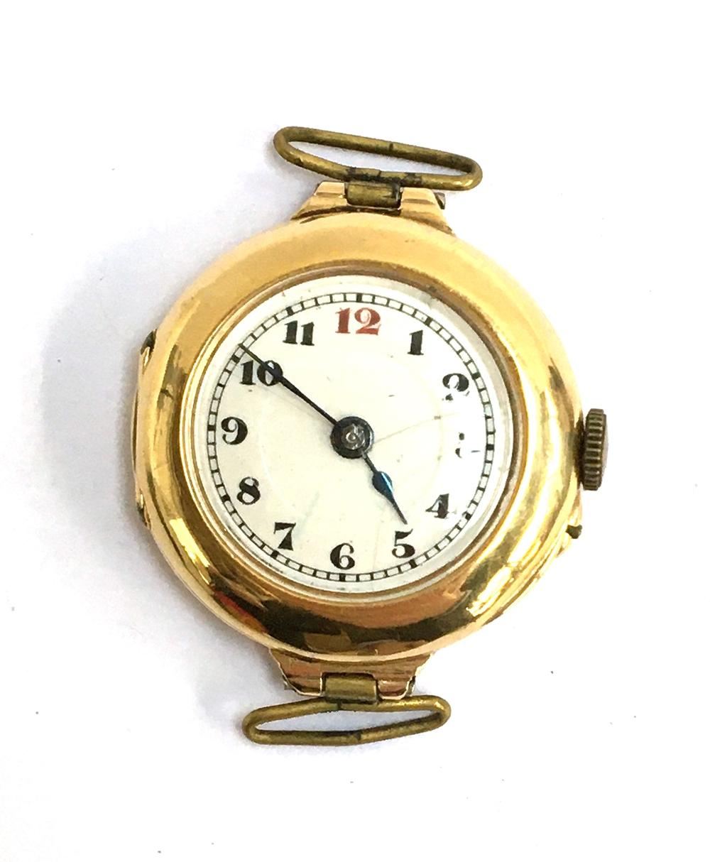 A ladies watch in 18ct gold case, marked HEM, gross weight 15.9g