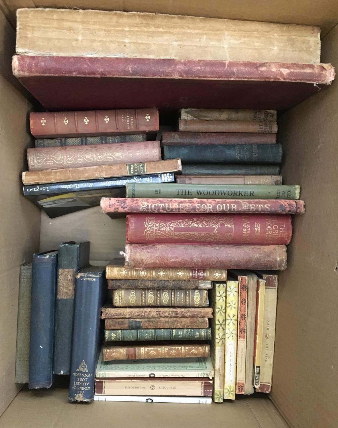 A mixed box of classic old books, some leather bound