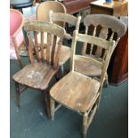 A lot of four country kitchen chairs, various designs