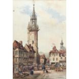 Francis Philip Barraud (French, 1824-1901), 'Street Scene, The Clocktower, Evreux', 37x25.5