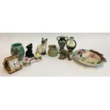 A Beswick cat figurine together with various others; several small Drioli spill vases; a butterfly