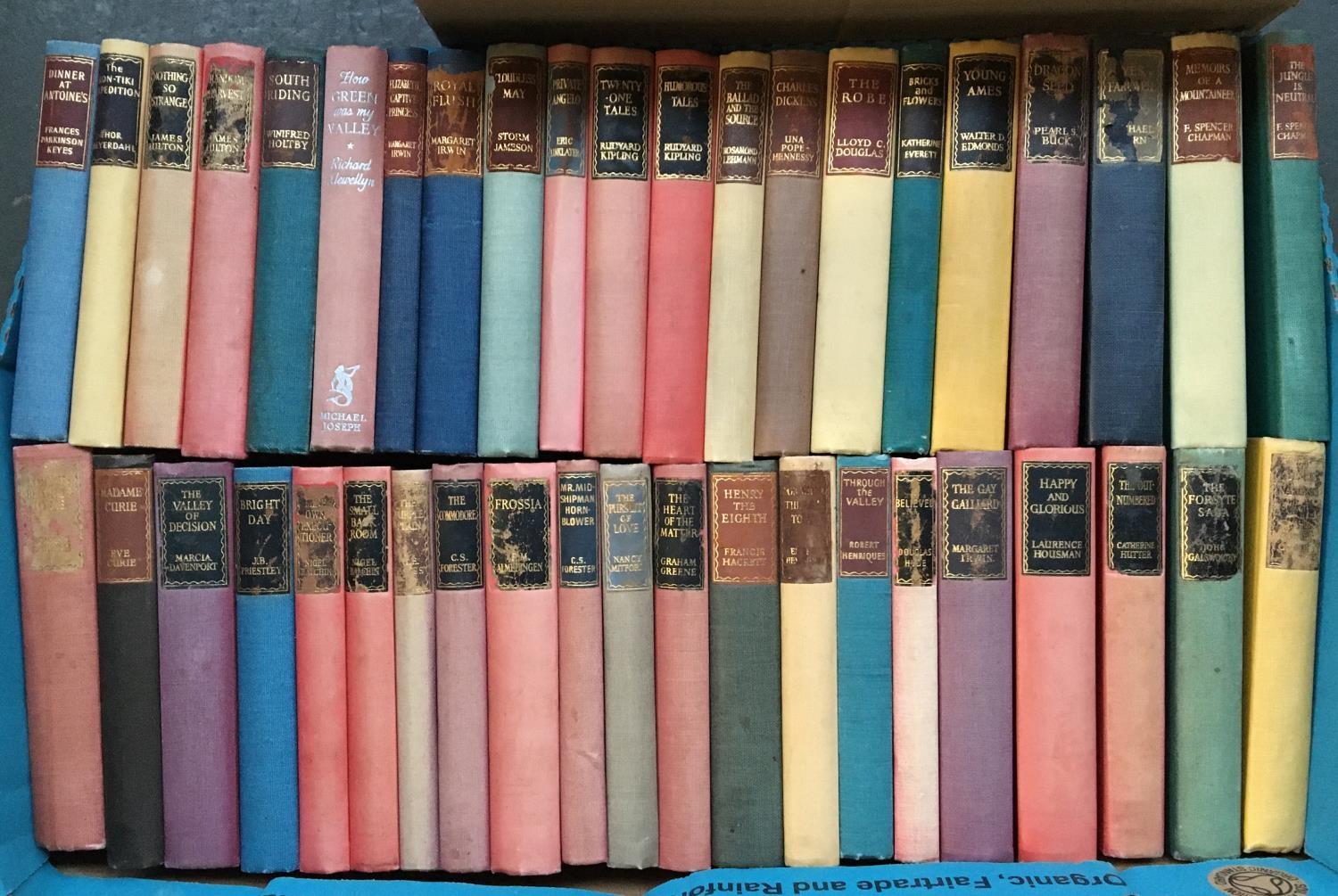 Two boxes of Reprint Society edition hardback books and others, approx. 60 volumes