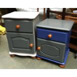 Two painted bedside cabinets, each with drawer over cupboard door, 57cmH and 67cmH