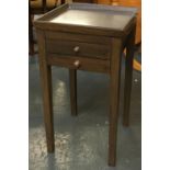 A modern galleried occasional table with two drawers, 42x75cm; together with two stools