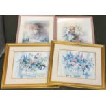 A pair of floral prints after Celia Russell, 30x42cm; together with two others