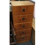 A narrow pine chest of five drawers, 40x37x98cmH