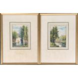 A pair of 20th century watercolours of river scenes, each 17x12cm