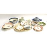 A mixed lot of 18th century and later ceramics, to include various handpainted teawares, Wedgwood