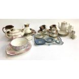 A mixed lot of teawares to include Limoges coffee cans, saucers and tray; a Pendant coffee set (
