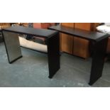 A pair of contemporary black sideboards, with silvered underside, 126x41x91cmH